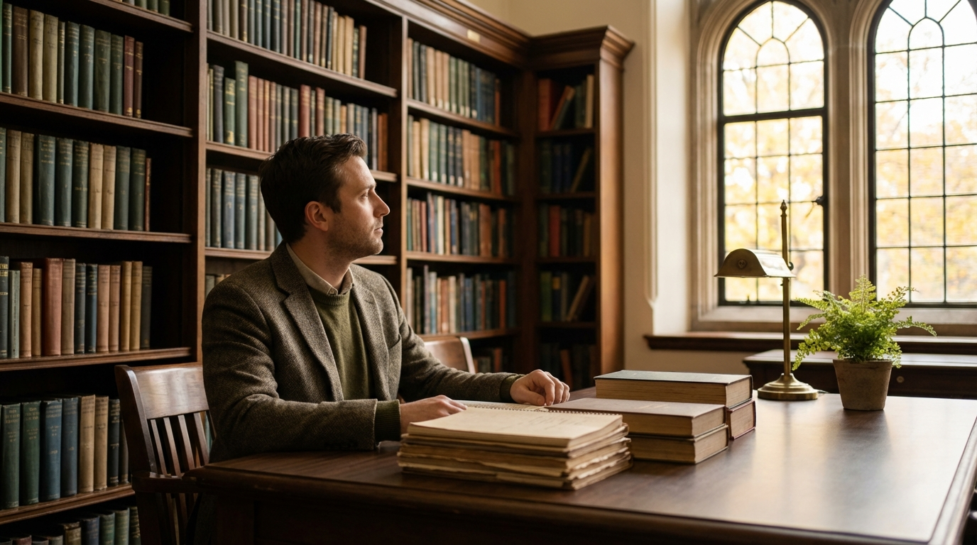 Health professional studying in a library for the AHPLEX natural health doctorate at KCNH