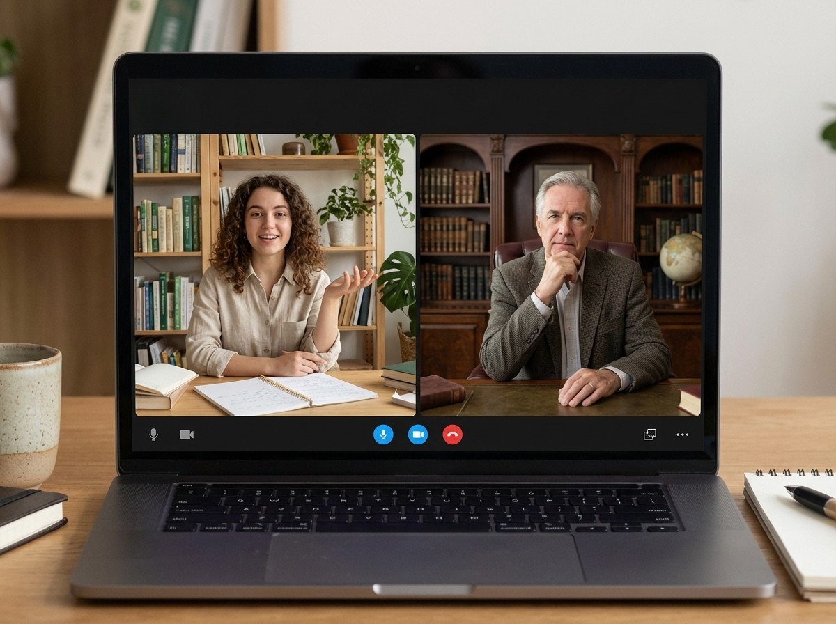 Student in virtual naturopathy degree class with instructor online